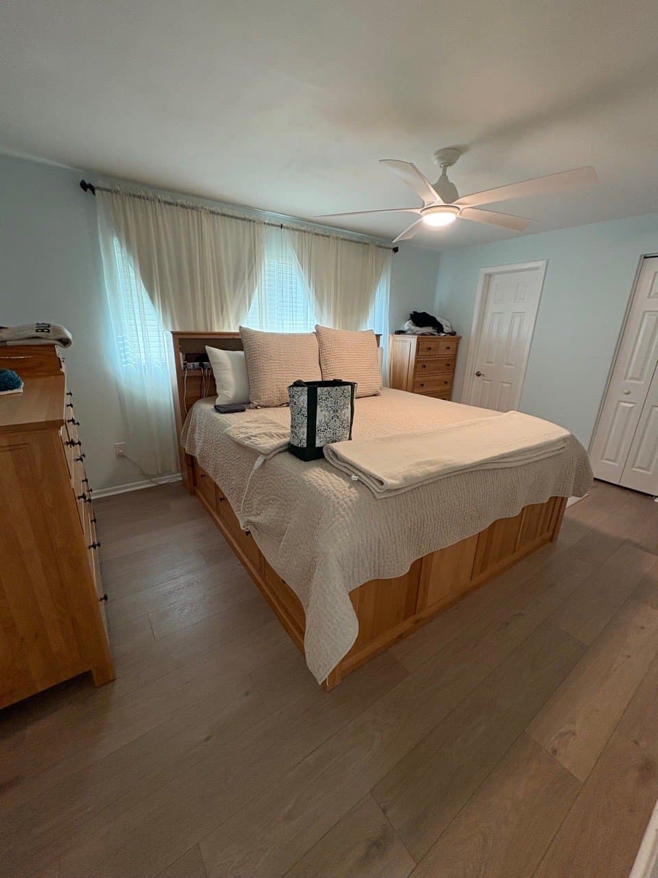 Bedroom with wood floors after a standard clean
